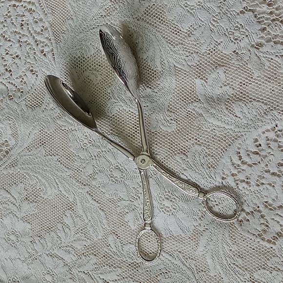 Vintage Silverplate Tongs Ornate Scissor Style Salad Servers - Picture 1 of 9